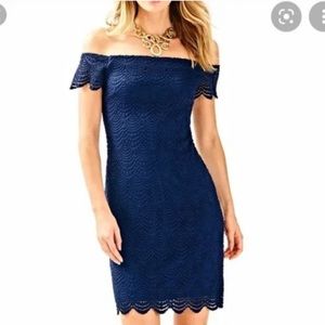Lilly Pulitzer Navy Lace Cap Sleeved off the shoulder dress size XS